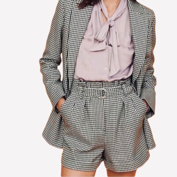 Maje Pants - NWOT Maje Vadimy Belted Houndstooth Paper Bag Cuffed Dress Shorts with Pockets!